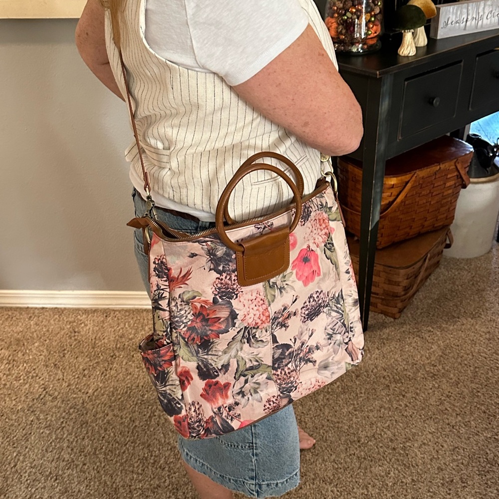 HOBO Floral Patchwork Tote with Brown Trim
